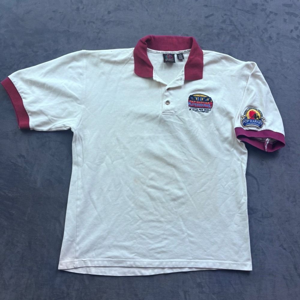 Vintage Disney Sports 2001 Pop Warner Super Bowl Polo Shirt Mens XL White Red